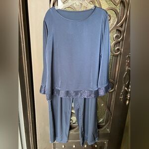 Women's Navy Sequin Trim Jumpsuit & Top Set